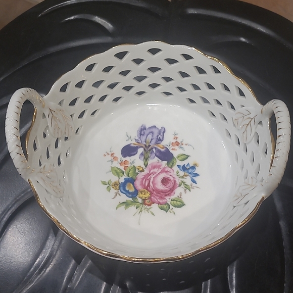 Floral Porcelain Basket with Gold Accents - Picture 1 of 5